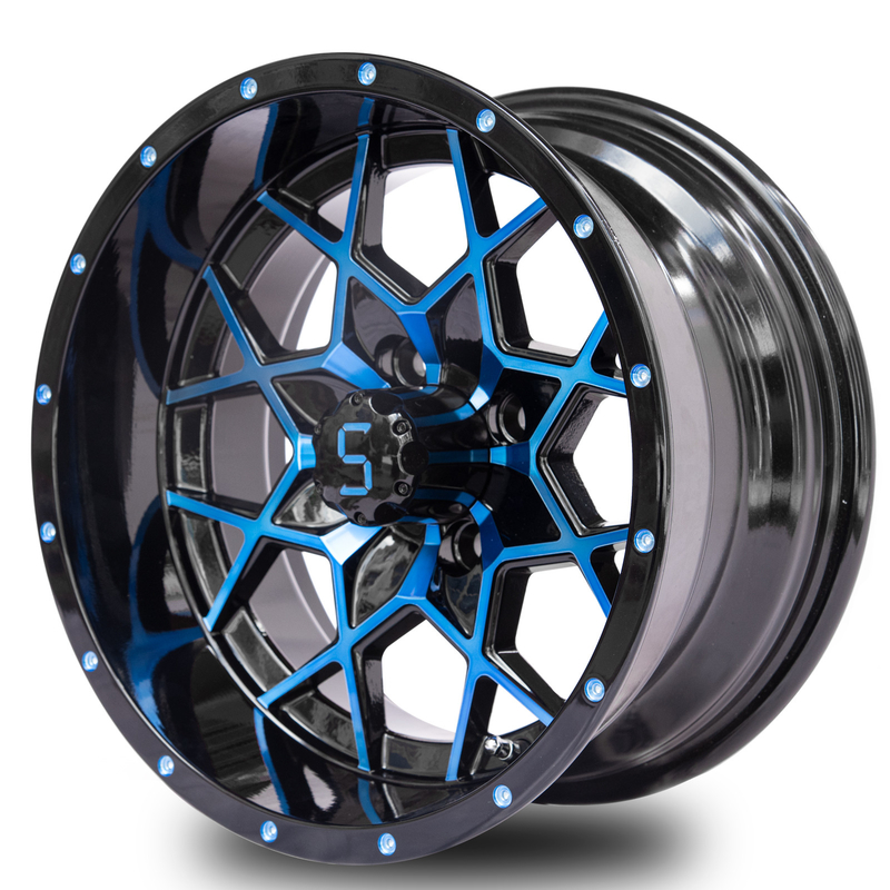 Tùy chỉnh 14 Inch Golf Cart Rims Blue Glossy Đen nhôm hợp kim Rims ET-25