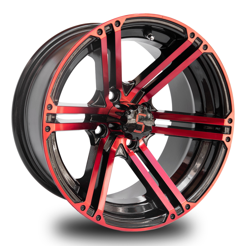 14 Inch Golf Cart Aluminium Wheels Đỏ bóng đen 4X4 Bolt Mô hình 101.6 PCD 7 inch rộng