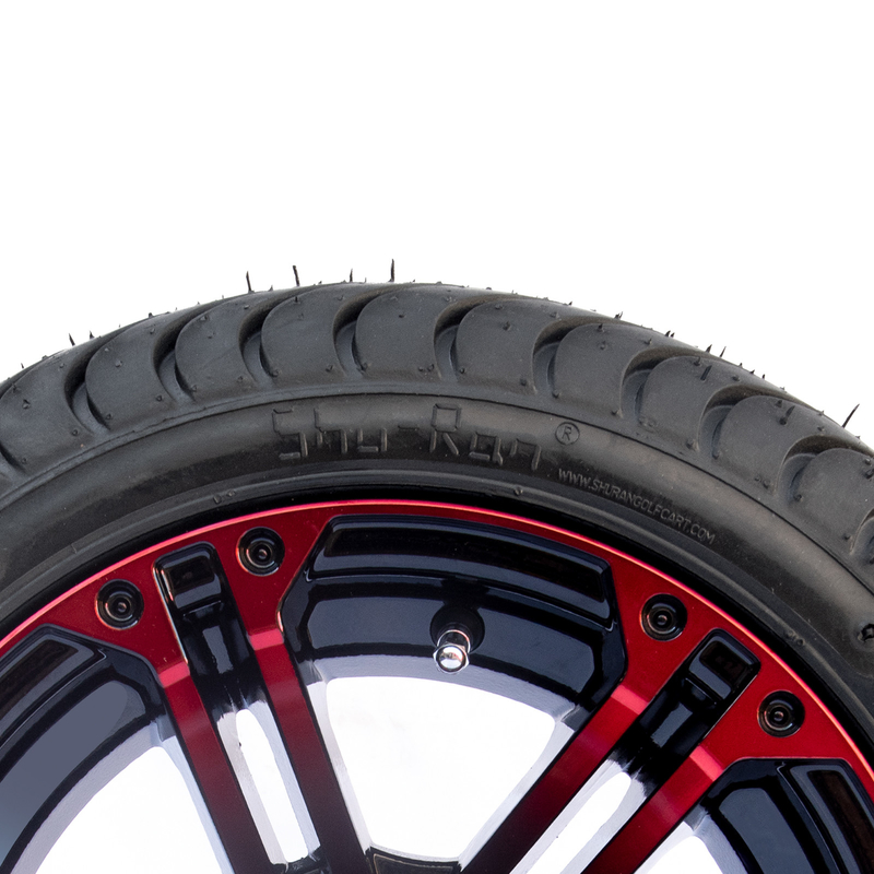Bánh xe và lốp xe golf cart 12 inch bằng nhôm màu Đỏ / Đen bóng 215/35-12