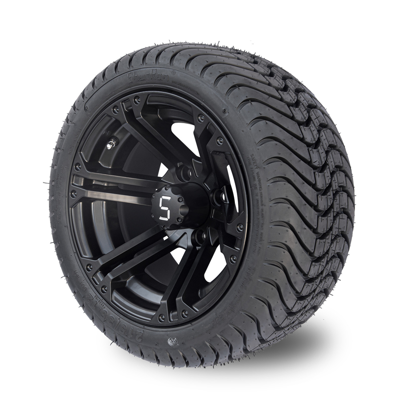 Bộ lốp và vành xe golf màu đen mờ 12x7, kết hợp lốp 215/35-12 cấu hình thấp, PCD 101.6
