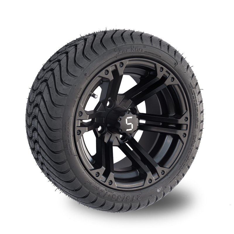 Bộ lốp và vành xe golf màu đen mờ 12x7, kết hợp lốp 215/35-12 cấu hình thấp, PCD 101.6