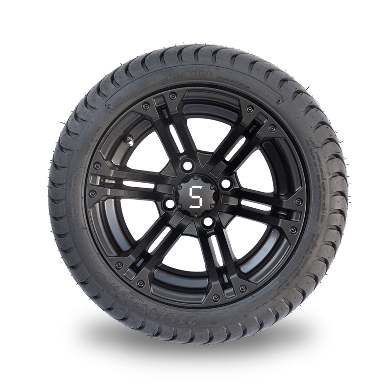 Bộ lốp và vành xe golf màu đen mờ 12x7, kết hợp lốp 215/35-12 cấu hình thấp, PCD 101.6