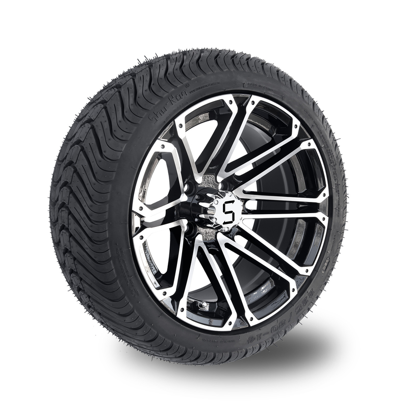 Bộ bánh và lốp xe golf 14x7, lốp đường phố 225/30-14, màu đen bóng gia công