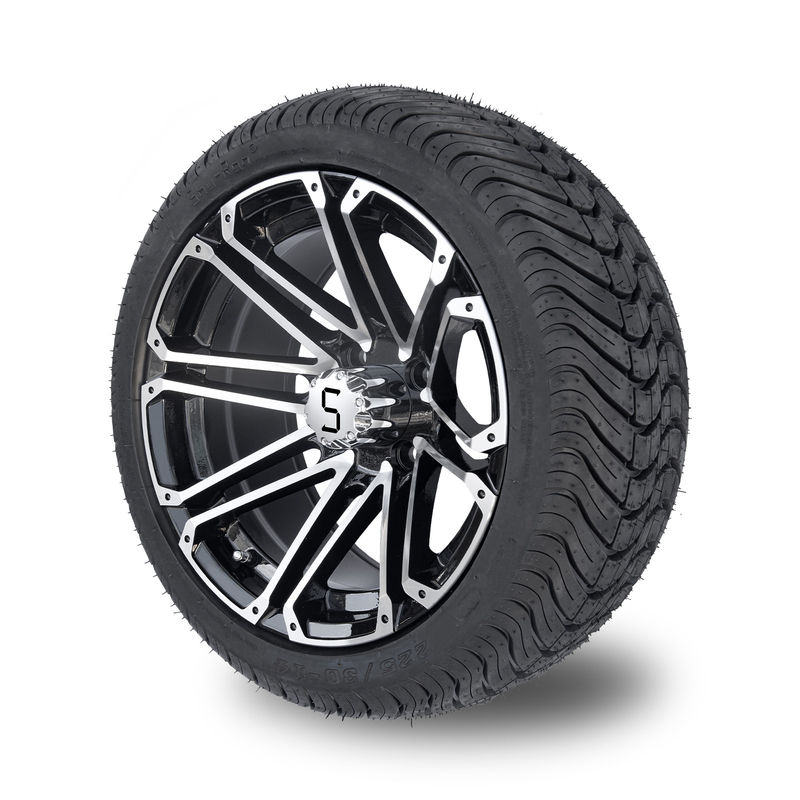 Bộ bánh và lốp xe golf 14x7, lốp đường phố 225/30-14, màu đen bóng gia công