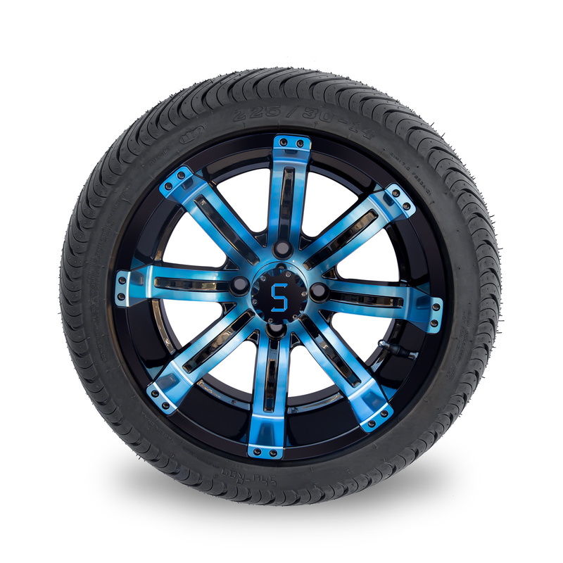 Combo bánh và lốp xe golf 14 inch 225/30-14 DOT, Vành màu Xanh lam / Đen bóng, PCD 101.6