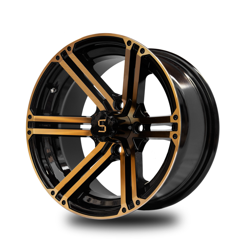Vành xe golf 12x7 / 14x7 Vàng / Đen bóng 4 / 101.6 PCD -25 ET