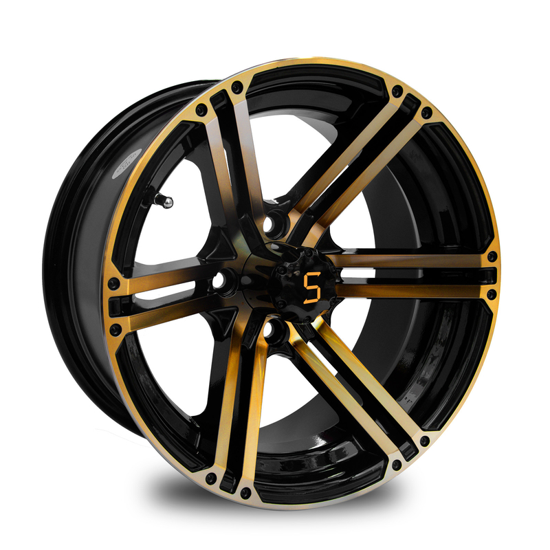 Vành xe golf 12x7 / 14x7 Vàng / Đen bóng 4 / 101.6 PCD -25 ET