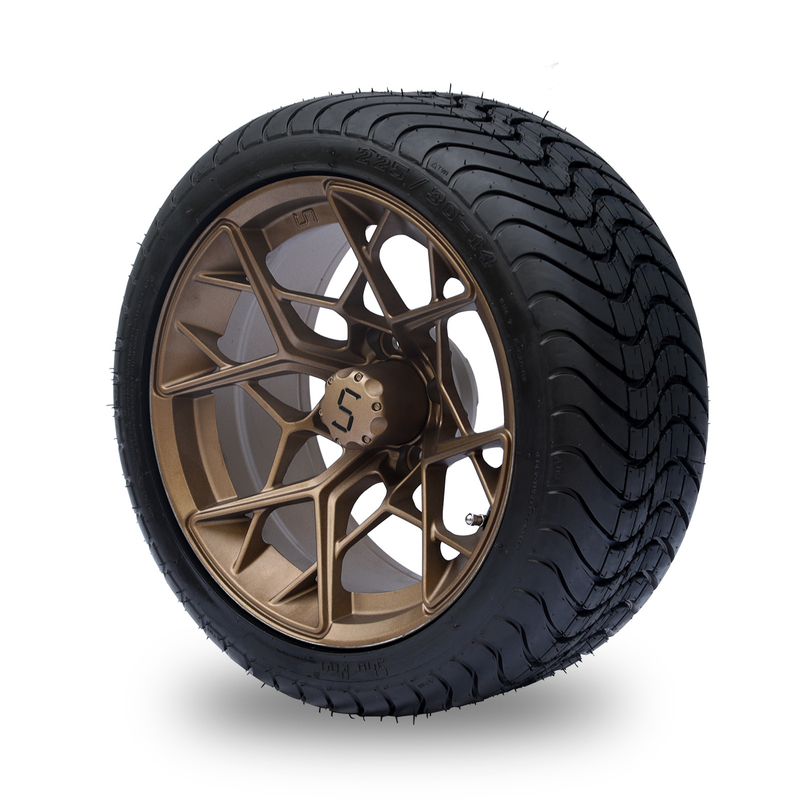 Bánh xe và lốp xe golf cart 14 inch màu đồng, combo 225/30-14 4PLY được DOT phê duyệt