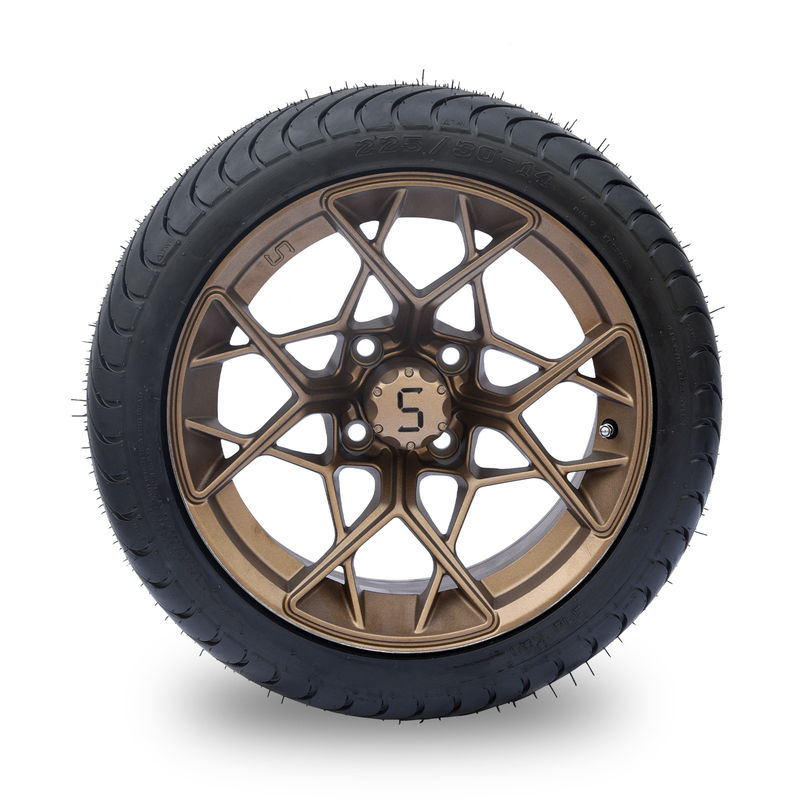 Bánh xe và lốp xe golf cart 14 inch màu đồng, combo 225/30-14 4PLY được DOT phê duyệt
