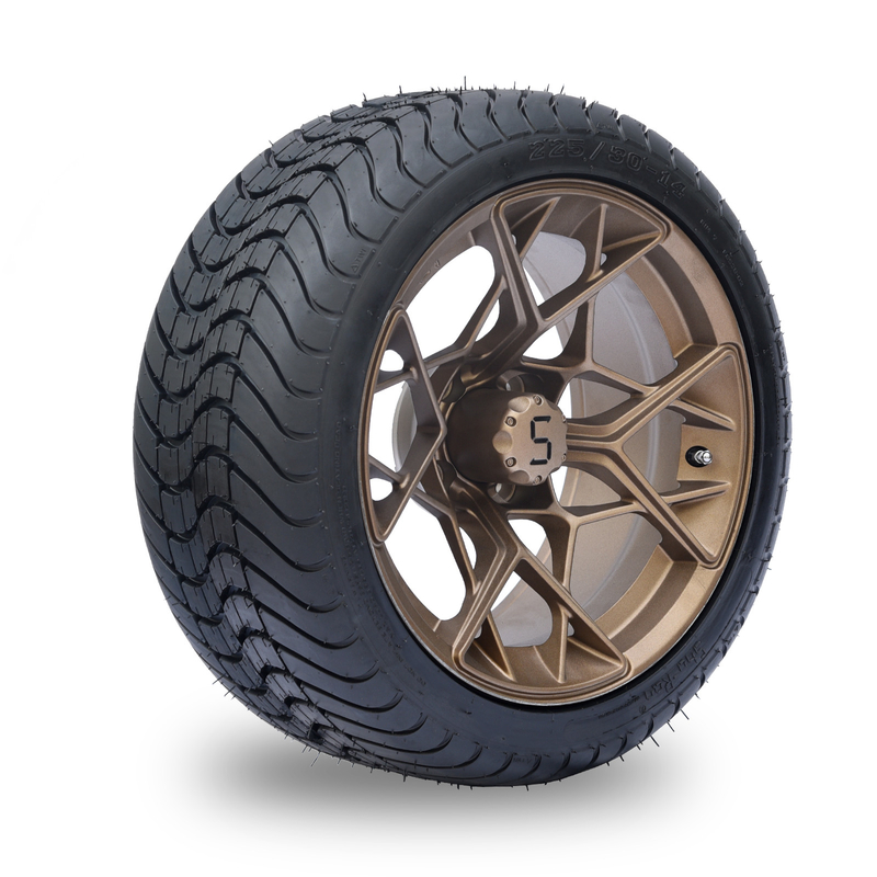 Bánh xe và lốp xe golf cart 14 inch màu đồng, combo 225/30-14 4PLY được DOT phê duyệt