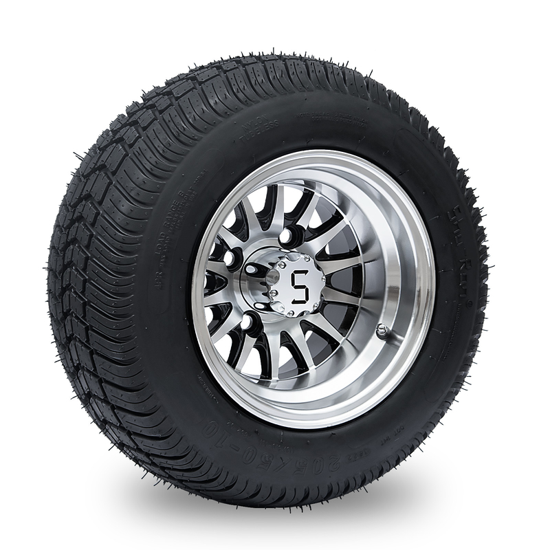 Vành xe golf 10'' và Lốp xe đường phố DOT 205/50-10 - Gia công/Đen bóng
