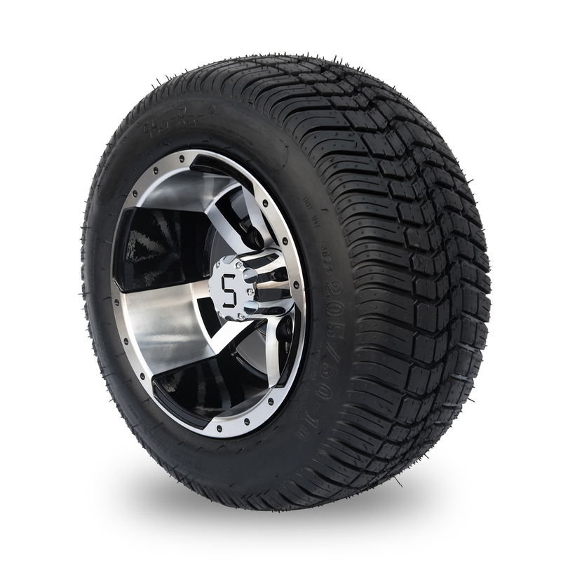 Bộ vành xe golf 10'' và lốp xe đường phố 205/50-10 DOT - Phay/Đen bóng