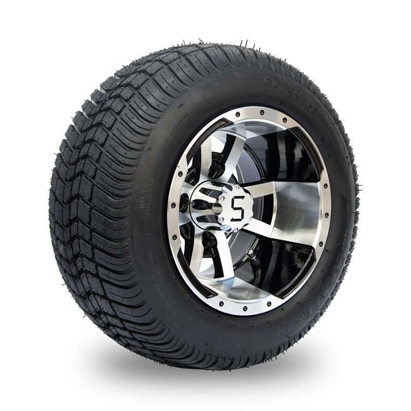 Bộ vành xe golf 10'' và lốp xe đường phố 205/50-10 DOT - Phay/Đen bóng