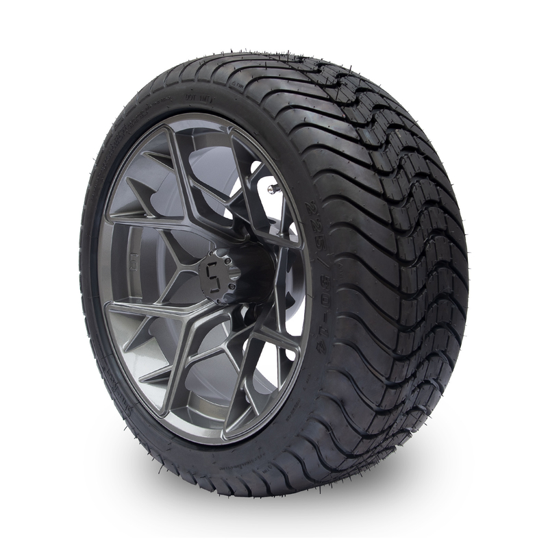 Gunsmetal Finish 14 Inch Golf Cart Wheels And Tires 225/30-14 101.6 PCD 4x4 Mô hình Bolt