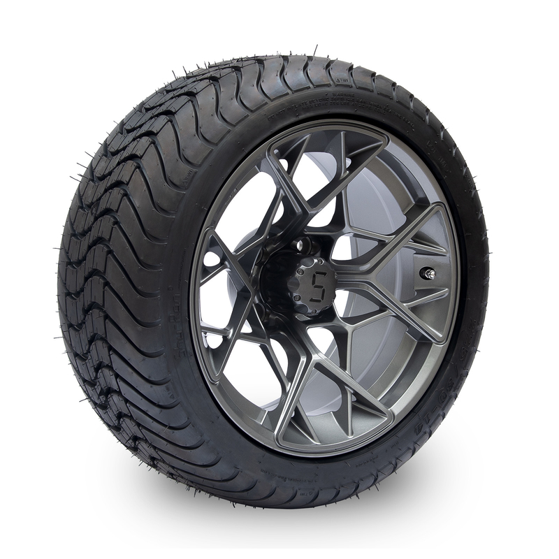 Gunsmetal Finish 14 Inch Golf Cart Wheels And Tires 225/30-14 101.6 PCD 4x4 Mô hình Bolt