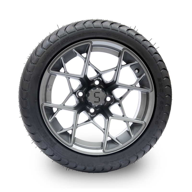 Gunsmetal Finish 14 Inch Golf Cart Wheels And Tires 225/30-14 101.6 PCD 4x4 Mô hình Bolt