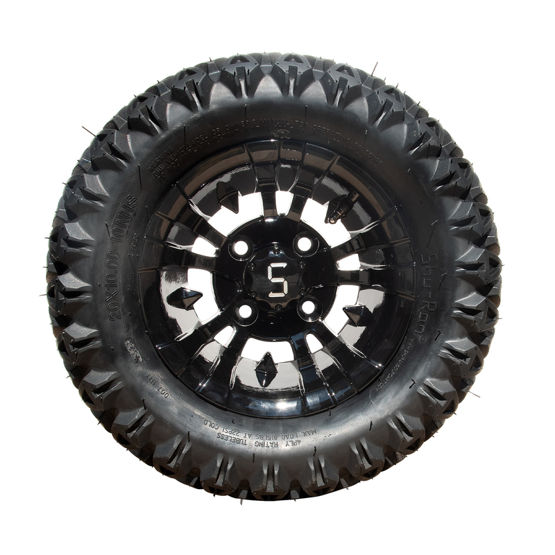 Bánh và lốp xe golf 10 inch, combo 20×10-10 ATV, phay/Đen bóng