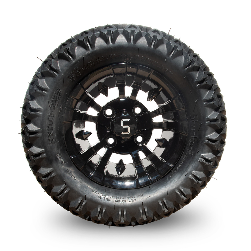 Bánh và lốp xe golf 10 inch, combo 20×10-10 ATV, phay/Đen bóng