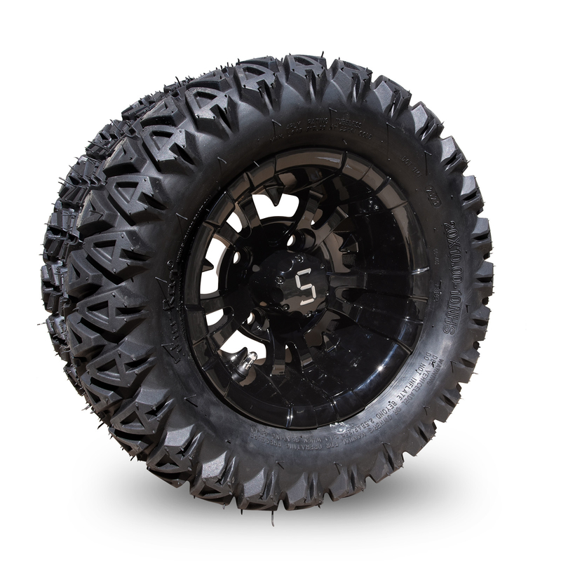 Bánh và lốp xe golf 10 inch, combo 20×10-10 ATV, phay/Đen bóng