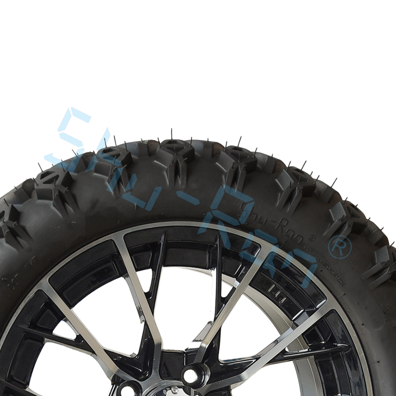 Bánh xe golf cart độc quyền màu đen bóng gia công 14 inch với lốp và vành cho xe golf