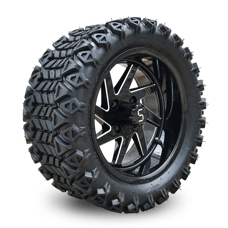 Gloss Black and Milled Edge Finish 14 Inch Golf Cart Wheels And Tires 23*10.5-14 101.6 PCD 4x4 Bolt Pattern