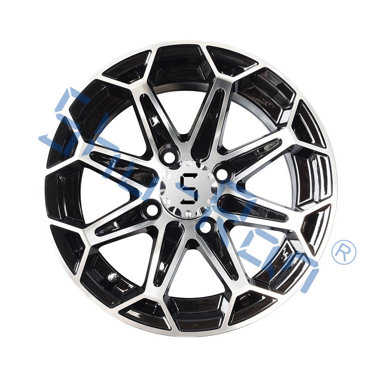 Bánh xe nhôm Golf Cart 12''/14'' Machined/ Glossy Black cho xe Club Car, EZGO, YMH