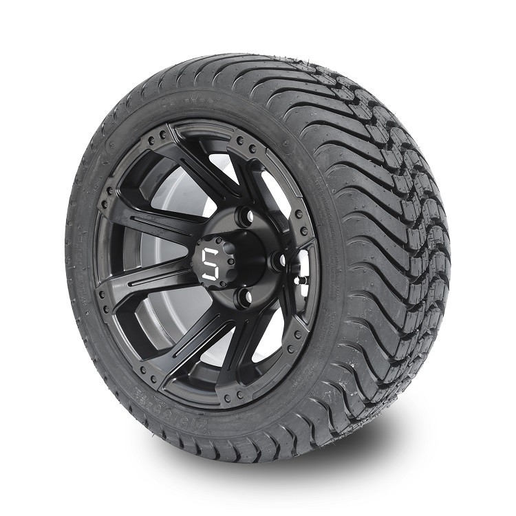 Bánh xe golf cart 12 inch màu đen mờ và lốp đường phố 215/35-12, chuẩn DOT, kiểu bu-lông 4x4