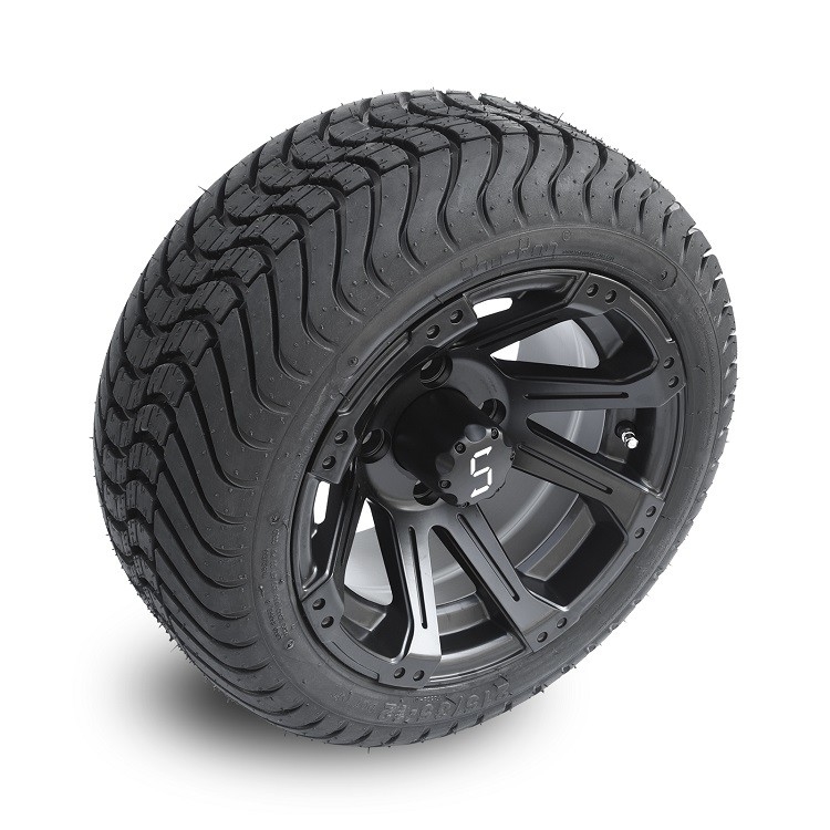 Bánh xe golf cart 12 inch màu đen mờ và lốp đường phố 215/35-12, chuẩn DOT, kiểu bu-lông 4x4