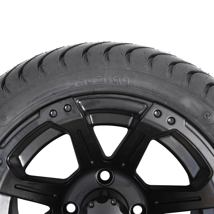 Bánh xe golf cart 12 inch màu đen mờ và lốp đường phố 215/35-12, chuẩn DOT, kiểu bu-lông 4x4