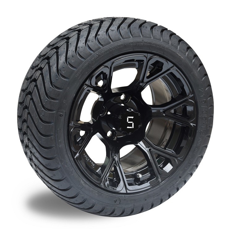 Bánh xe golf cart đen bóng độc quyền 12'' mới Shu-Ran và bộ lốp đường phố DOT 215/35-12