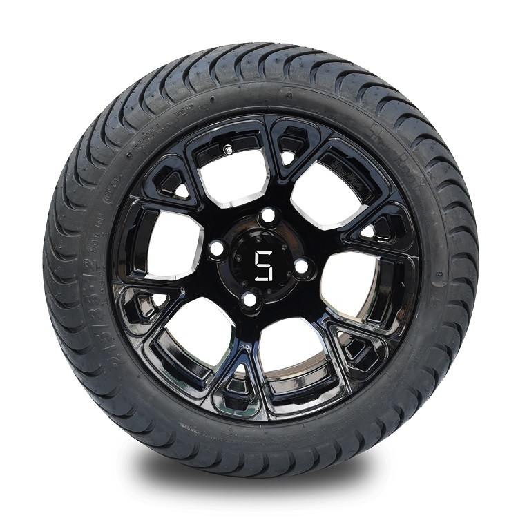 Bánh xe golf cart đen bóng độc quyền 12'' mới Shu-Ran và bộ lốp đường phố DOT 215/35-12