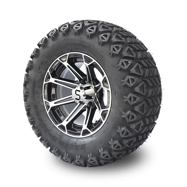 Vành bánh xe golf bằng nhôm 12'' & Lốp địa hình 23x10.5-12 Combo - Gia công/Đen bóng