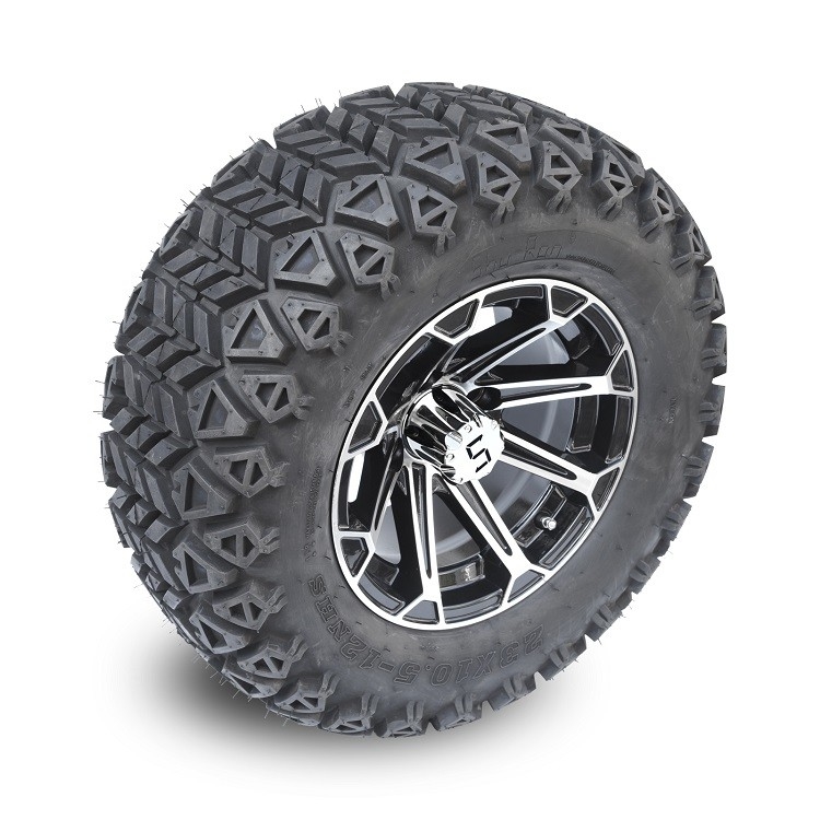 Vành bánh xe golf bằng nhôm 12'' & Lốp địa hình 23x10.5-12 Combo - Gia công/Đen bóng
