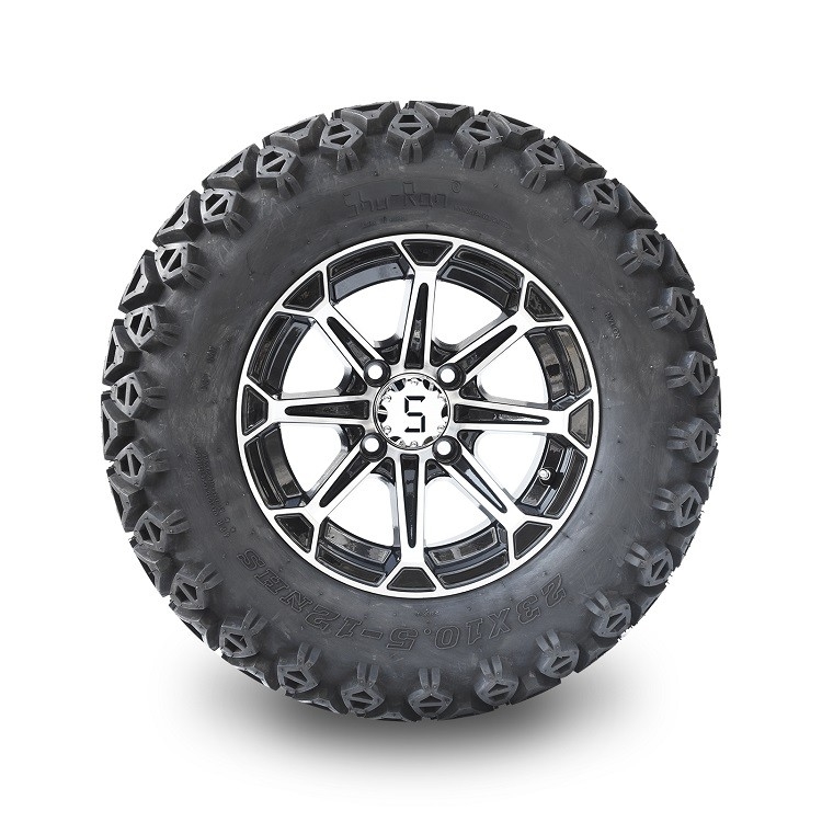 Vành bánh xe golf bằng nhôm 12'' & Lốp địa hình 23x10.5-12 Combo - Gia công/Đen bóng