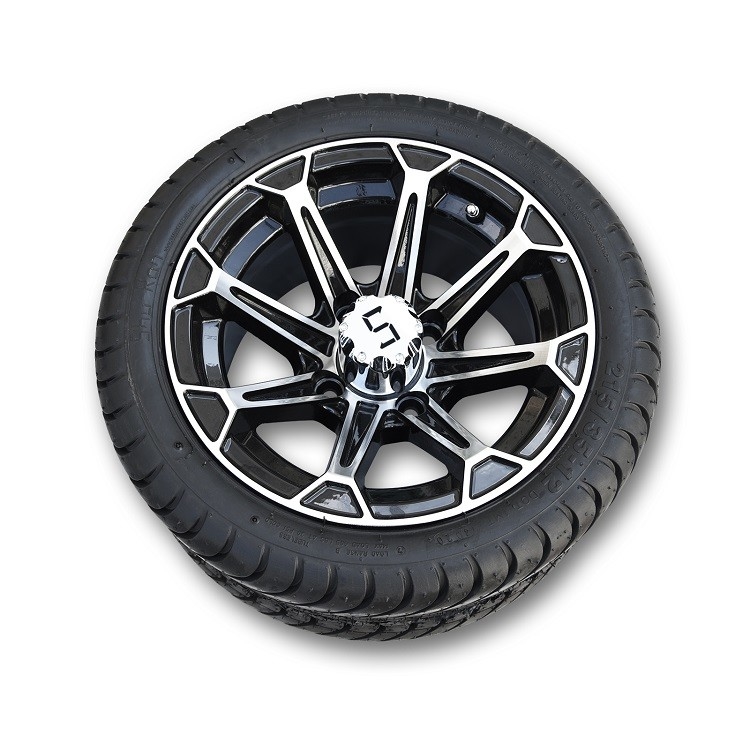 Vành xe màu đen gia công 12 inch và cụm lốp 215/35-12 Không cần nâng
