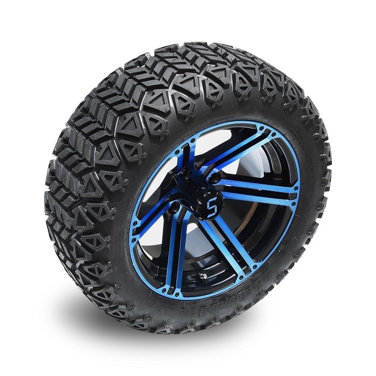 Bánh xe Golf Cart 14 inch Xanh lam/Đen bóng và Lốp xe địa hình cao 22 inch 4 PLY có chứng nhận DOT