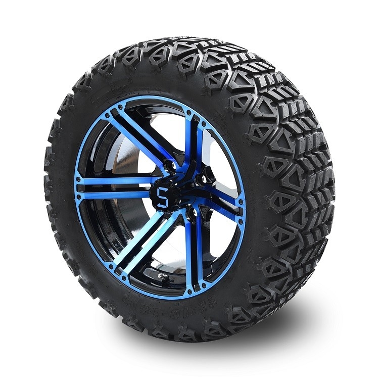 Bánh xe Golf Cart 14 inch Xanh lam/Đen bóng và Lốp xe địa hình cao 22 inch 4 PLY có chứng nhận DOT