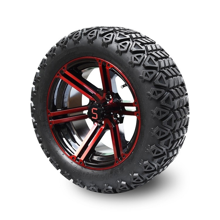 14 Inch Golf Cart Đỏ / Đen bóng bánh và 22x10-14 'DOT tất cả các vùng đất lốp xe lắp ráp