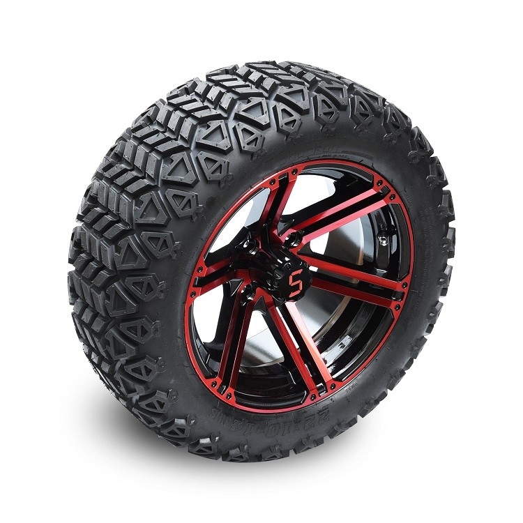14 Inch Golf Cart Đỏ / Đen bóng bánh và 22x10-14 'DOT tất cả các vùng đất lốp xe lắp ráp