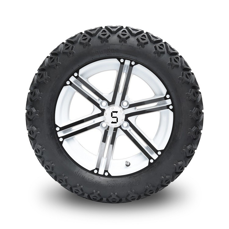 Golf Cart 14'' Đen / trắng và 22x10-14' Tất cả lốp xe địa hình, bánh xe đậu và trung tâm Caps bao gồm