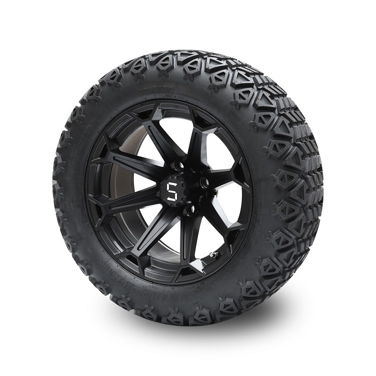 Golf Cart 14' 'Matte Black Wheels And 22x10-14 DOT cao hồ sơ lốp bao gồm bánh răng hạt và trung tâm nắp