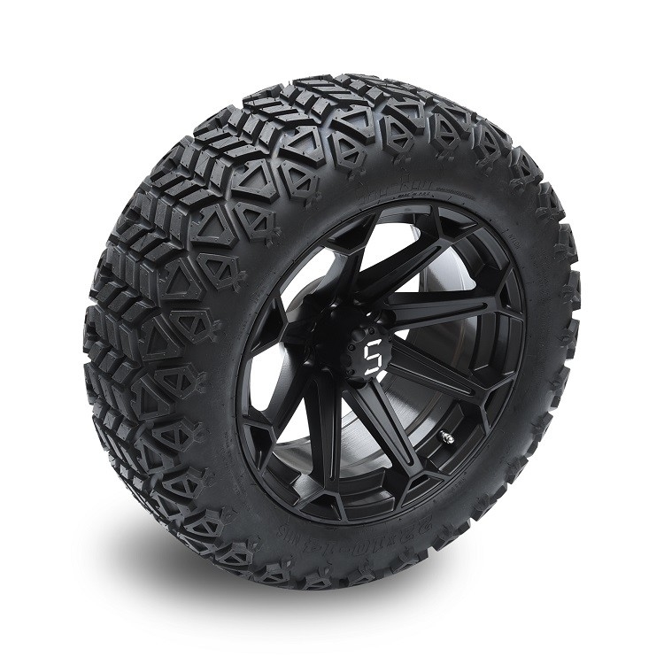 Golf Cart 14' 'Matte Black Wheels And 22x10-14 DOT cao hồ sơ lốp bao gồm bánh răng hạt và trung tâm nắp