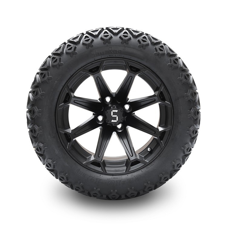 Golf Cart 14' 'Matte Black Wheels And 22x10-14 DOT cao hồ sơ lốp bao gồm bánh răng hạt và trung tâm nắp