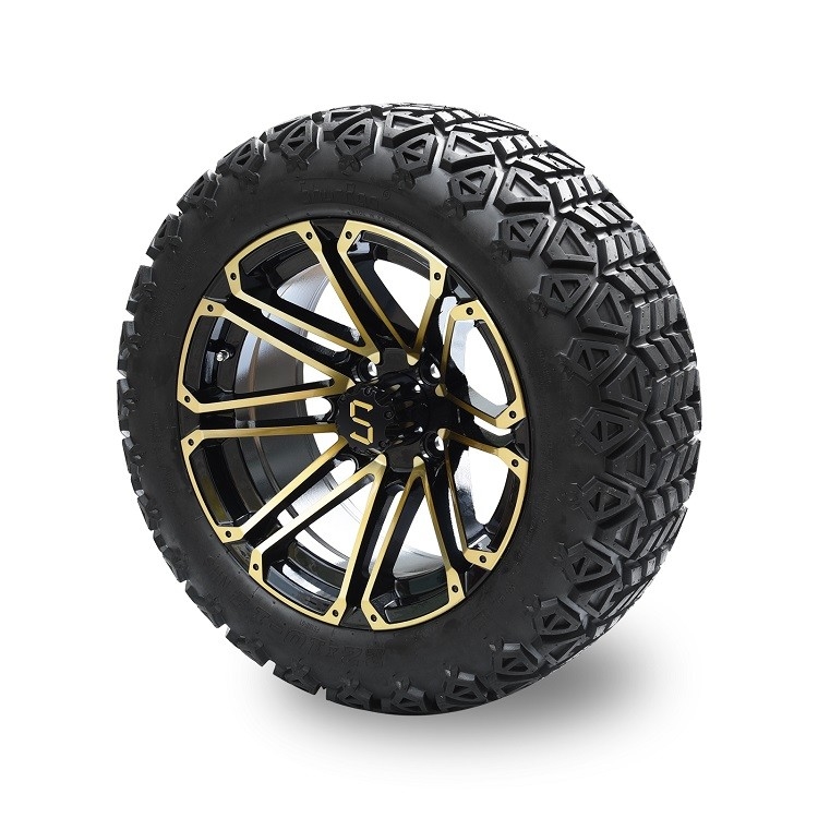 Vành xe golf 14'' Vàng/Đen bóng và Lốp xe địa hình 22*10-14 DOT Yêu cầu nâng