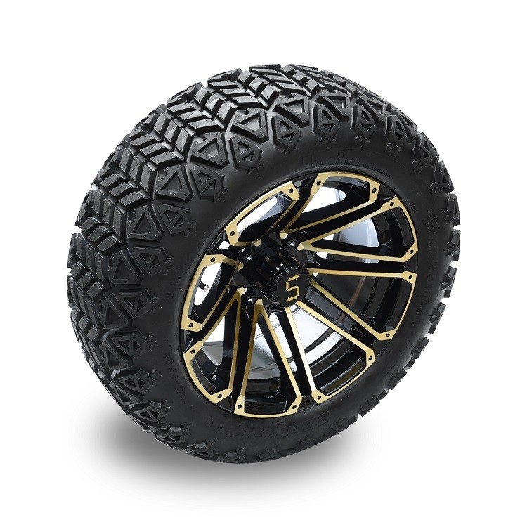 Vành xe golf 14'' Vàng/Đen bóng và Lốp xe địa hình 22*10-14 DOT Yêu cầu nâng