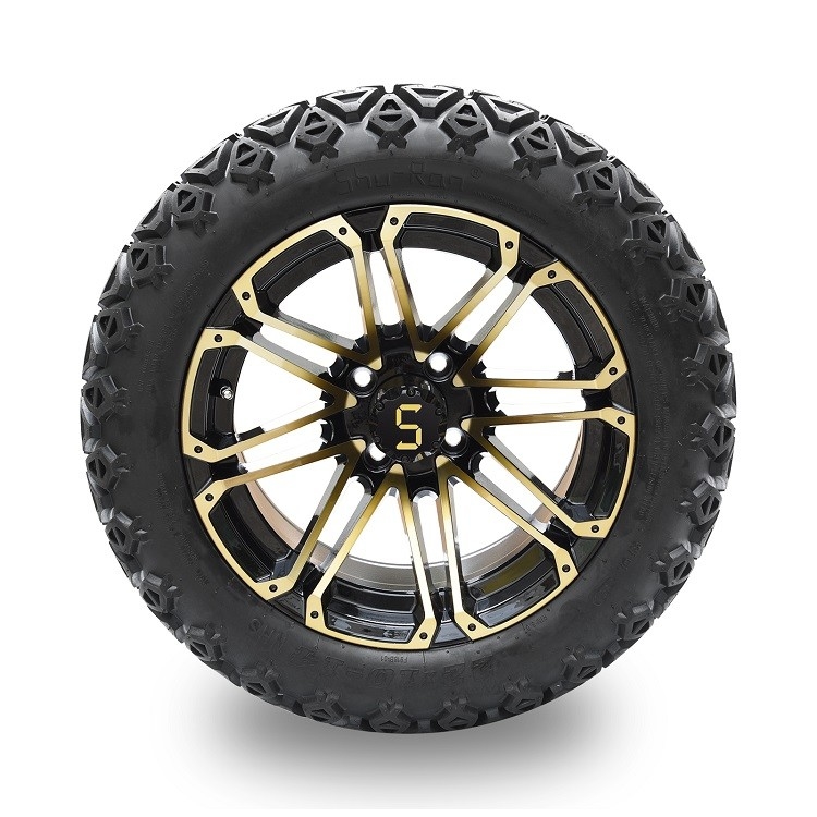 Vành xe golf 14'' Vàng/Đen bóng và Lốp xe địa hình 22*10-14 DOT Yêu cầu nâng