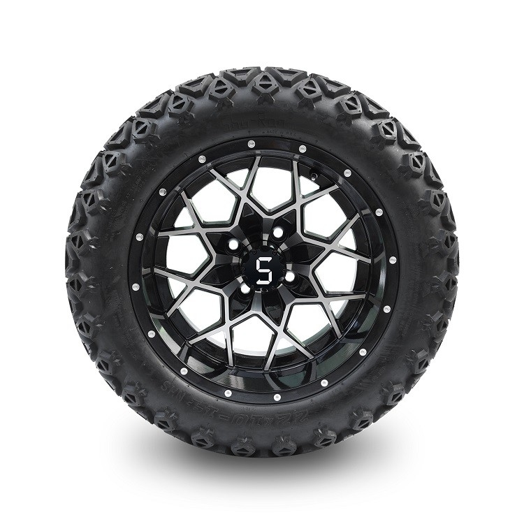 Vành xe golf cart 14 inch được gia công/Đen bóng và Lốp xe địa hình 22*10-14 DOT ET -25mm