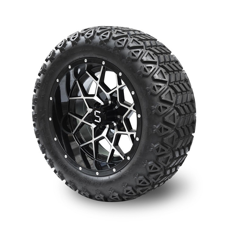 Vành xe golf cart 14 inch được gia công/Đen bóng và Lốp xe địa hình 22*10-14 DOT ET -25mm