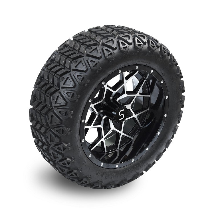Vành xe golf cart 14 inch được gia công/Đen bóng và Lốp xe địa hình 22*10-14 DOT ET -25mm