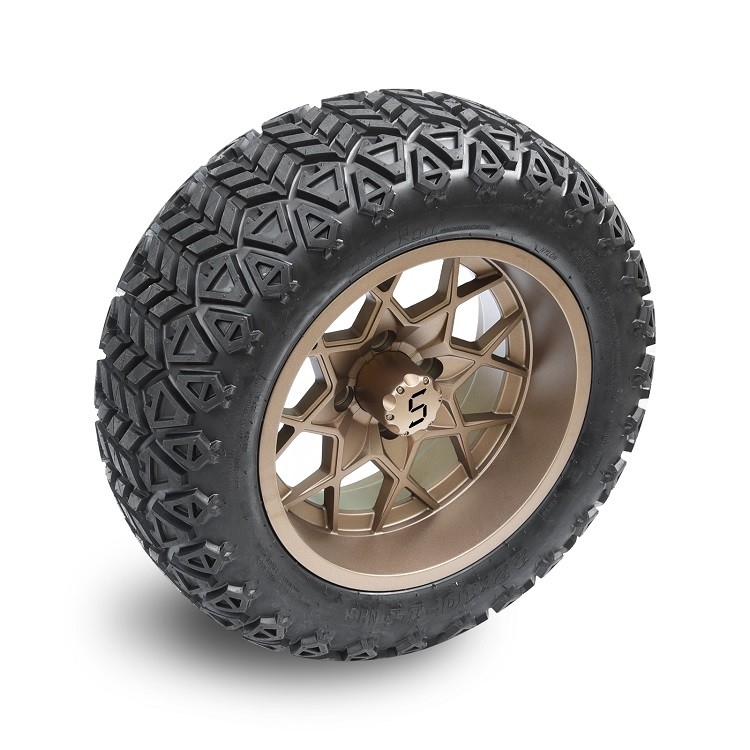 Bánh xe golf cart 14 inch màu đồng và lốp 22x10-14 Cần nâng, PCD 1/101.6